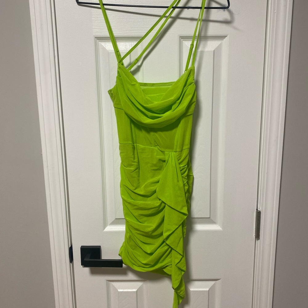 Lime Green Ruched Dress